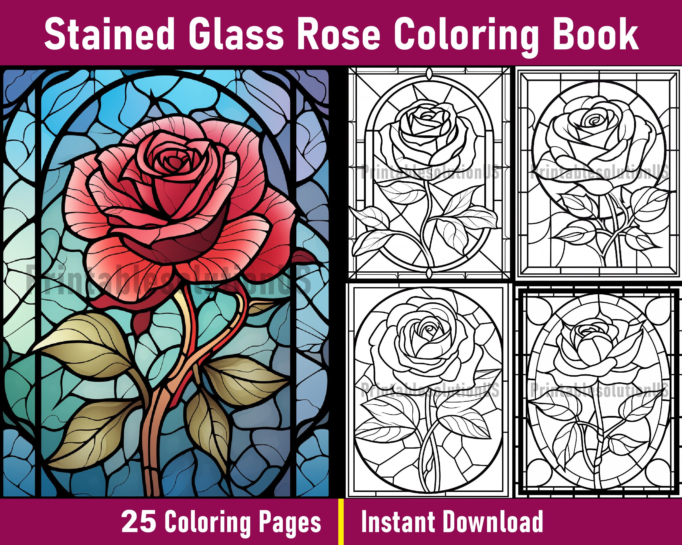 Stained glass rose coloring book vol
