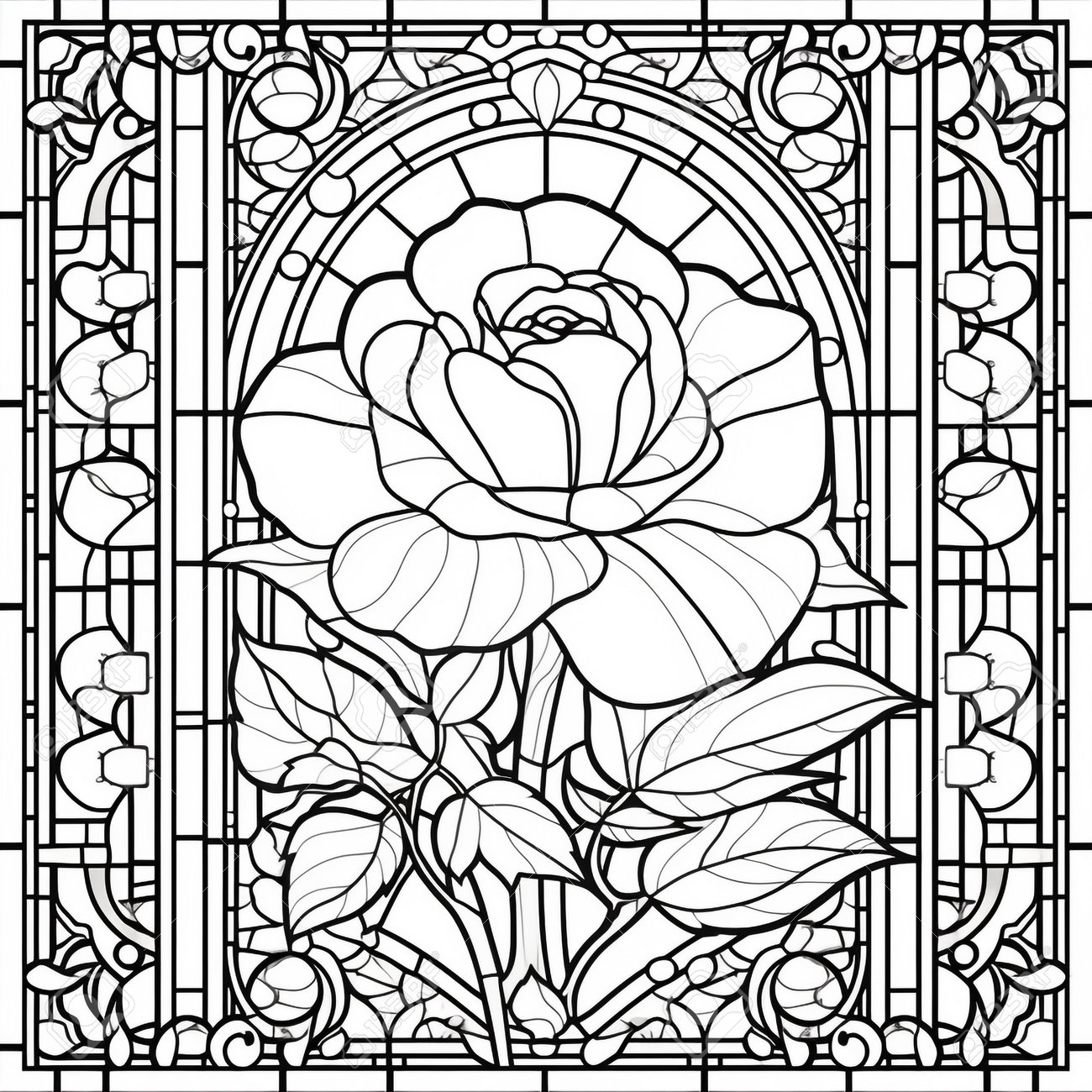 Stained glass flower coloring page stock photo picture and royalty free image image