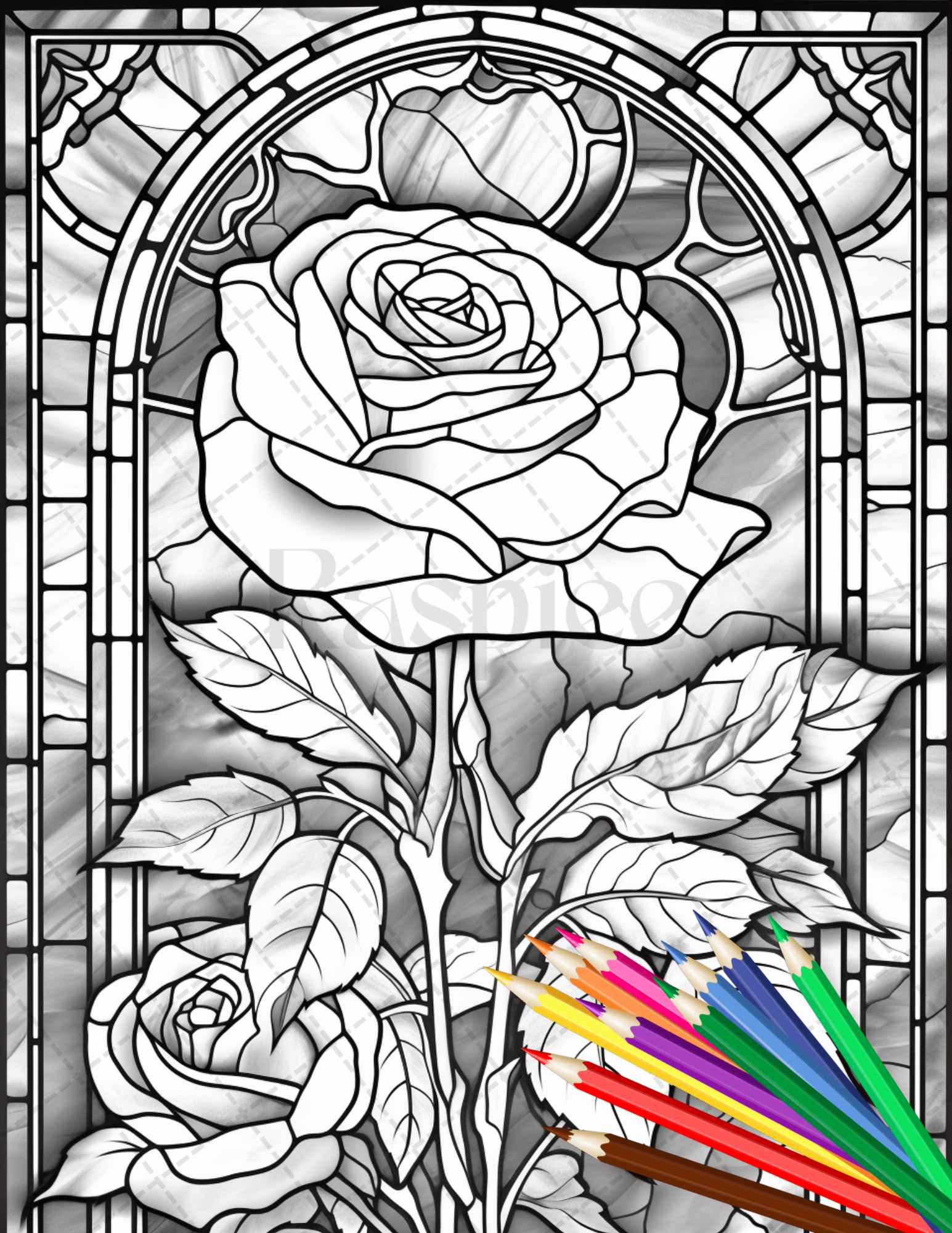 Stained glass flowers grayscale coloring pages printable for adults â coloring