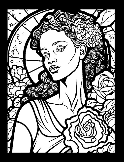 Stained glass beauties coloring book