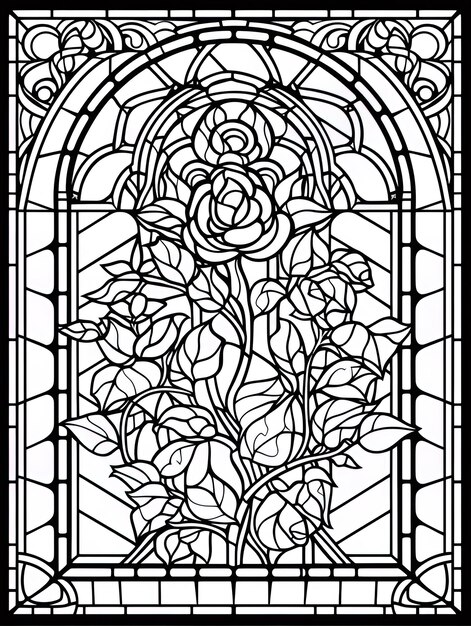 Premium ai image a stained glass window with a rose design on it