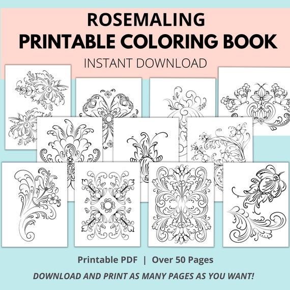 Rosemaling printable digital download coloring book rosemaling patterns norwegian rosemaling art scandinavian folk art rosemaling design download now