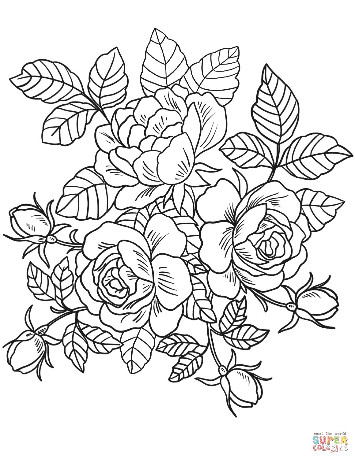 Roses flowers coloring page free printable coloring pages