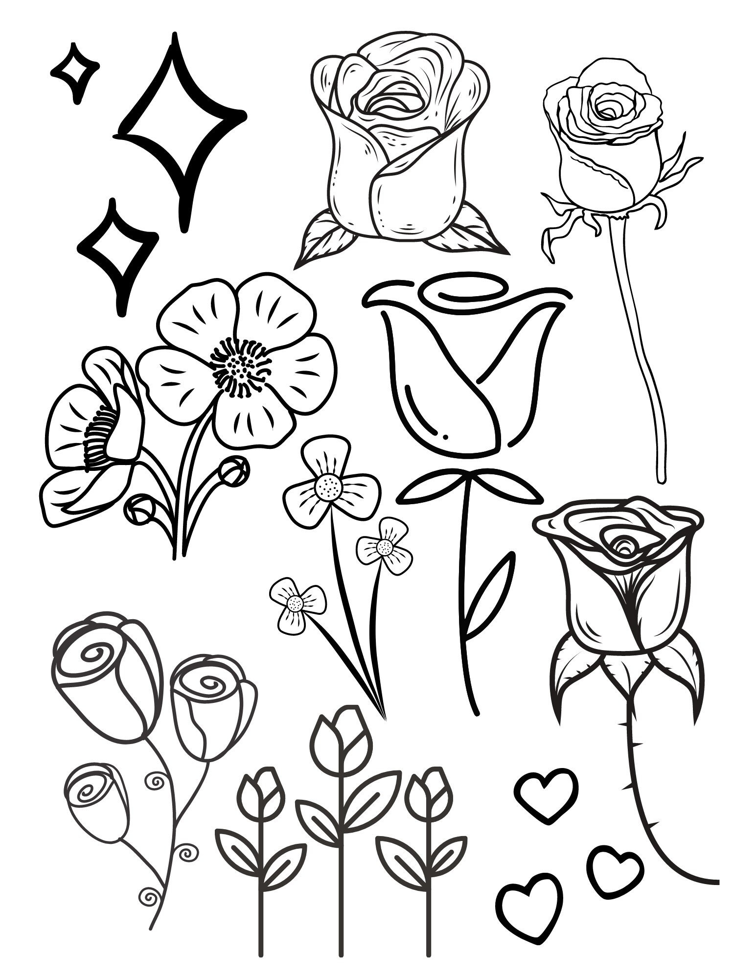 Flowers and roses coloring pagesdigital download