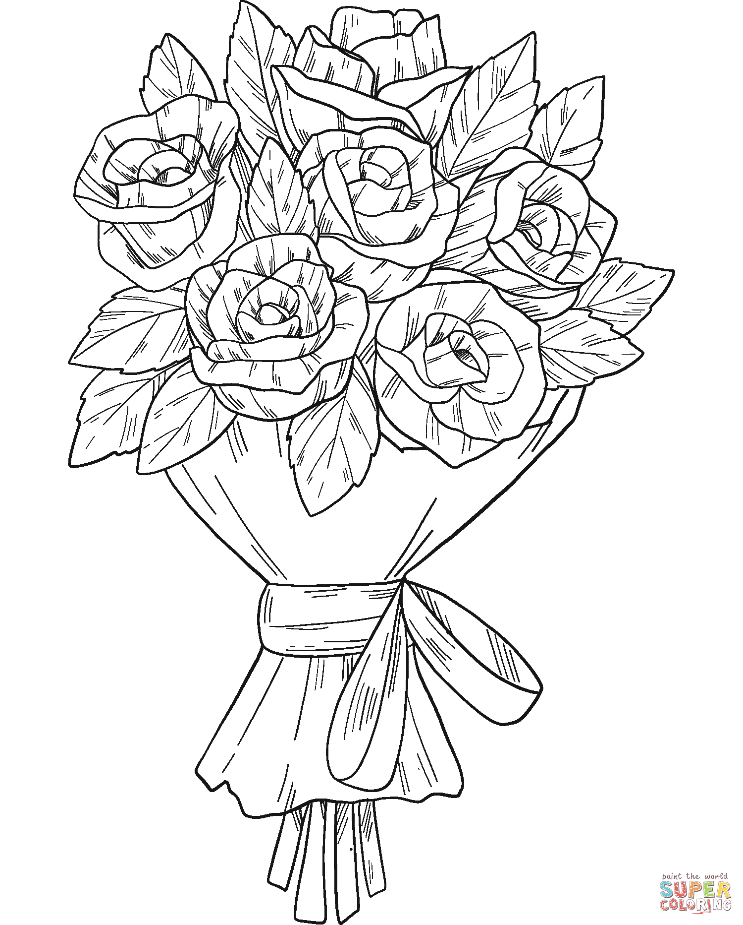 Bouquet of roses coloring page free printable coloring pages