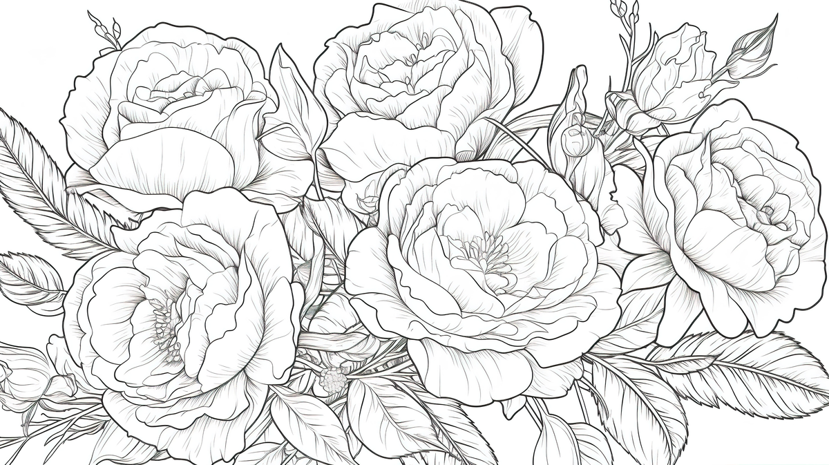 Flower coloring page with roses background coloring picture of roses background image and wallpaper for free download