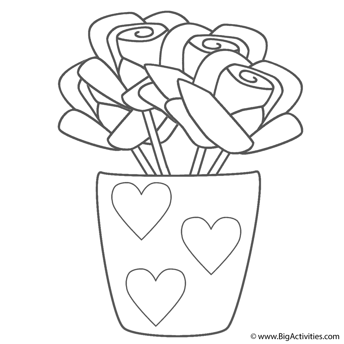 Roses in vase with hearts