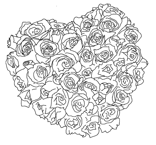 Roses and hearts coloring pages