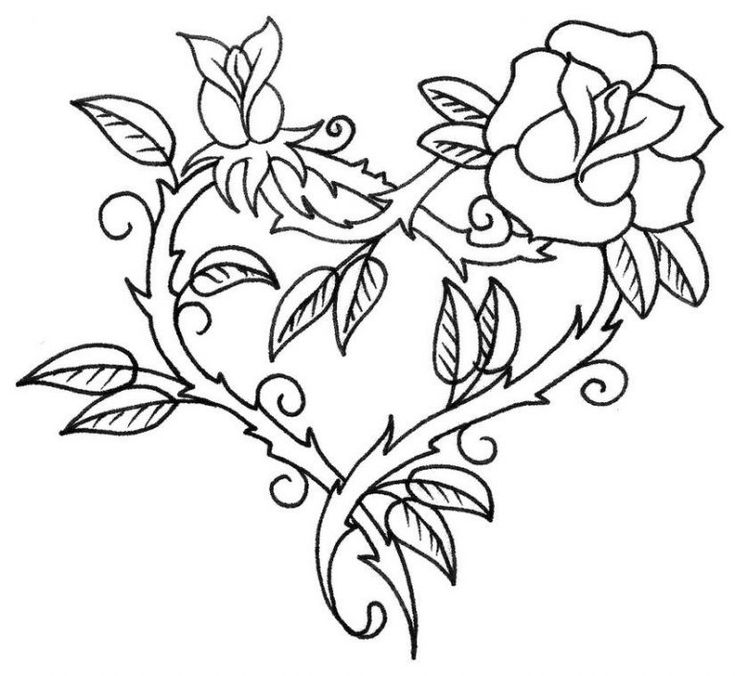 Roses and hearts coloring pages