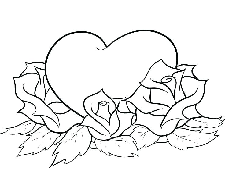 Roses and hearts coloring pages