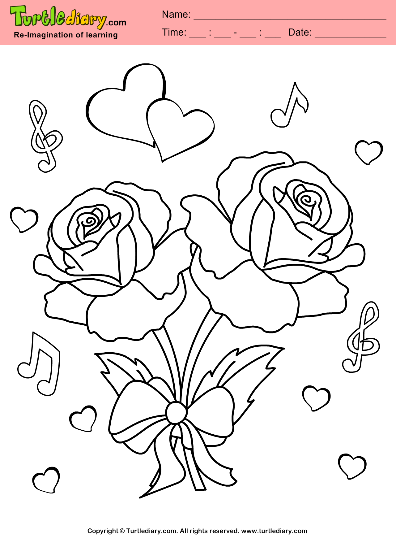 Roses and hearts coloring sheet turtle diary