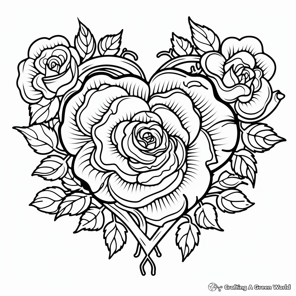 Rose heart coloring pages