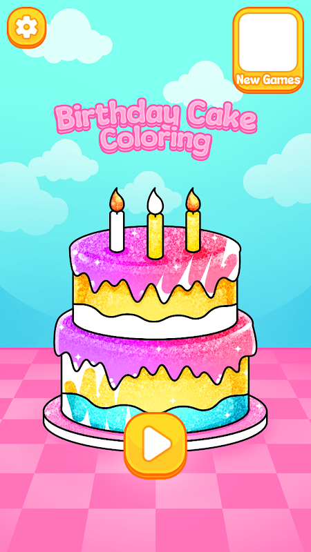 Glitter birthday cake coloring