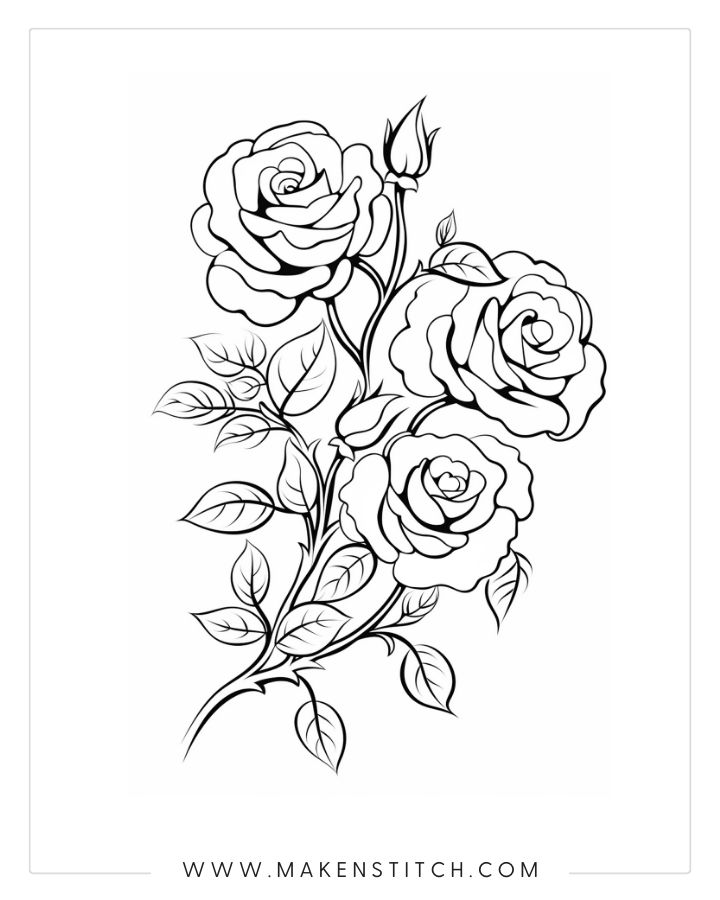 Roses coloring pages for kids and adults