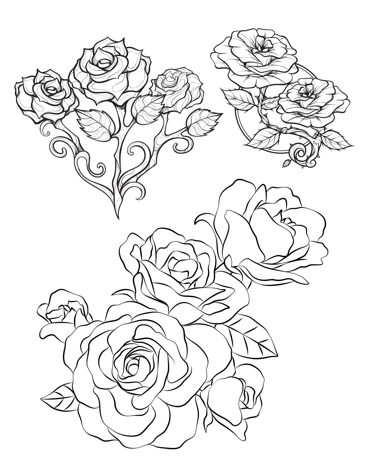 Free printable rose coloring pages for kids and adults