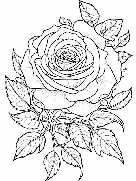 Premium ai image a rose with leaves and leaves on it coloring pages generative ai