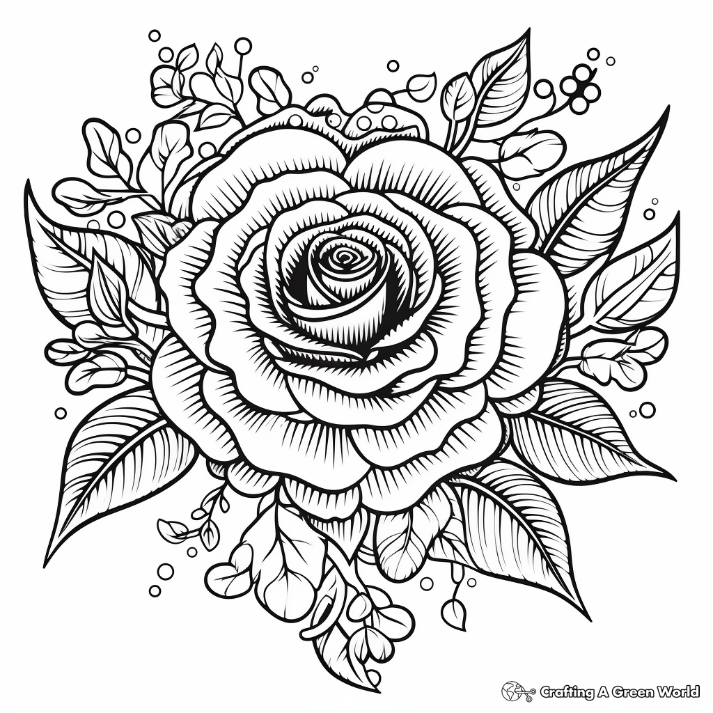 Flowers and hearts coloring pages
