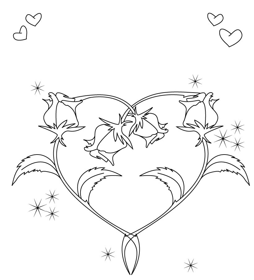 Roses and hearts coloring pages