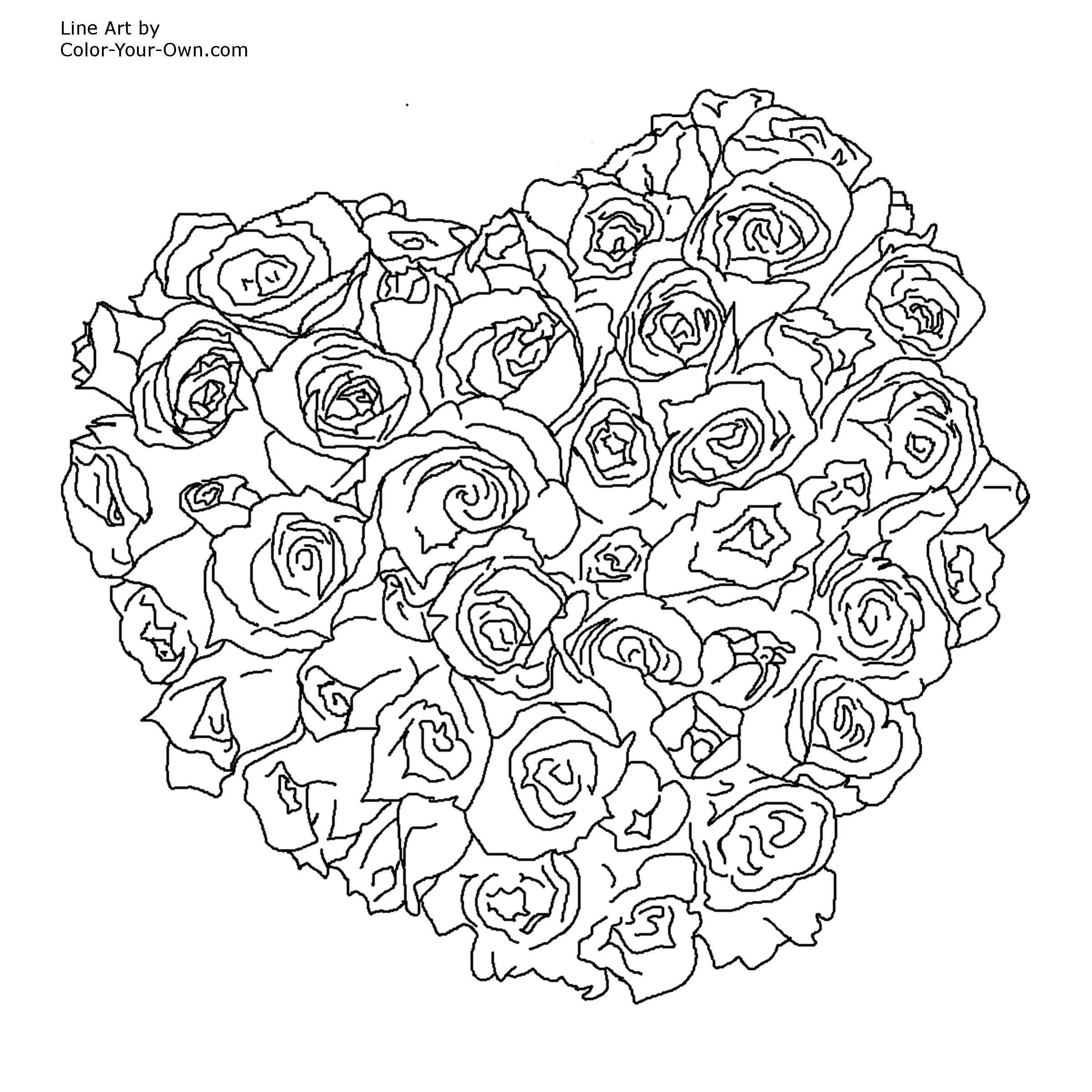 Valentine heart of roses coloring page