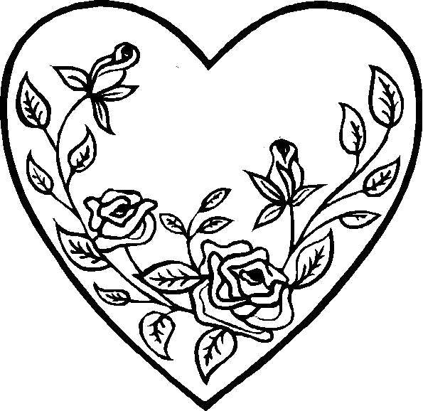 Online coloring pages roses coloring heart and roses valentines day