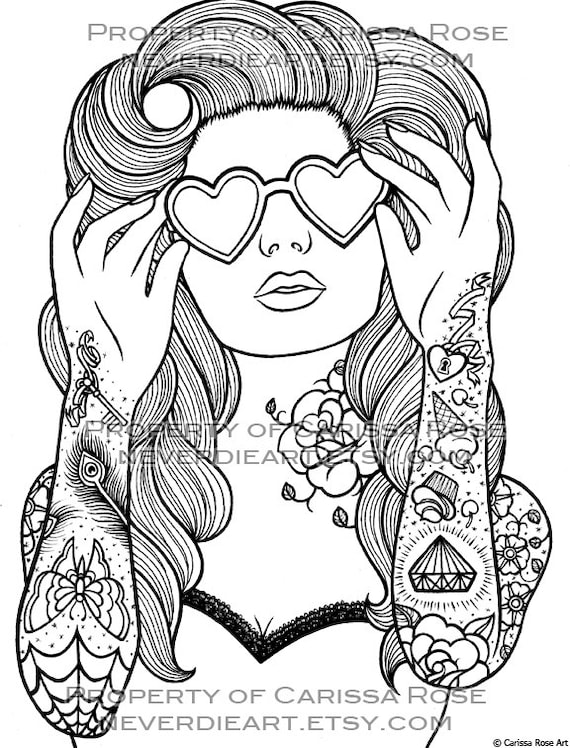 Digital download print your own coloring book outline page sweet heart by carissa rose instant download