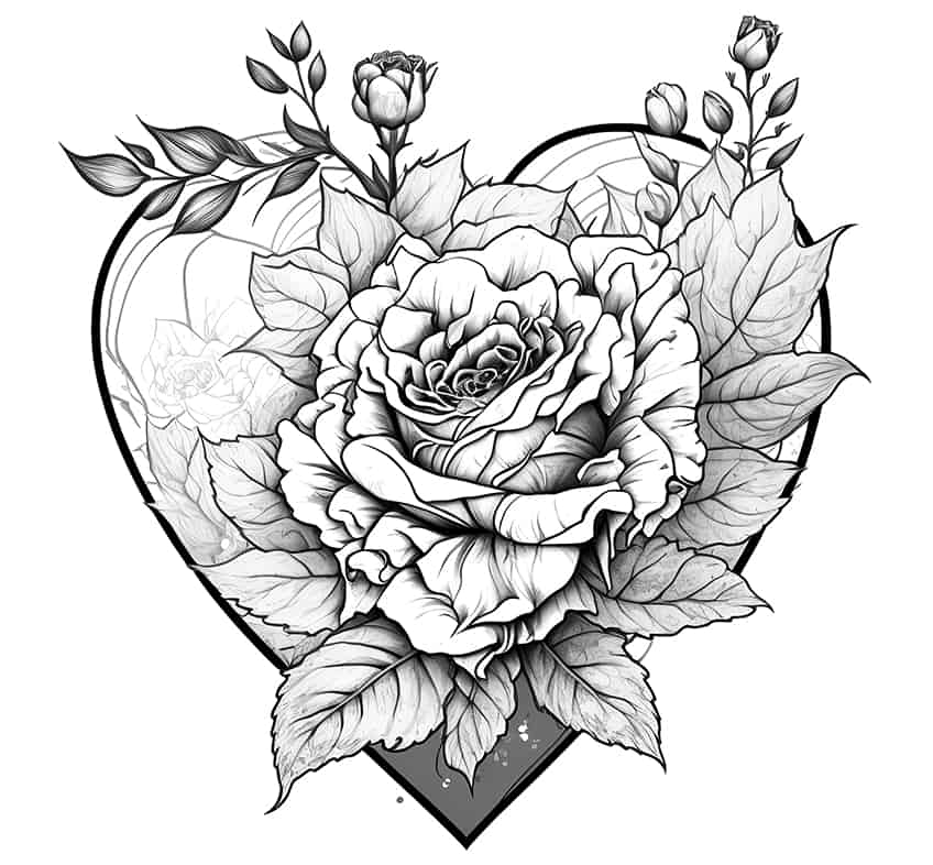 Broken heart with flowers coloring page