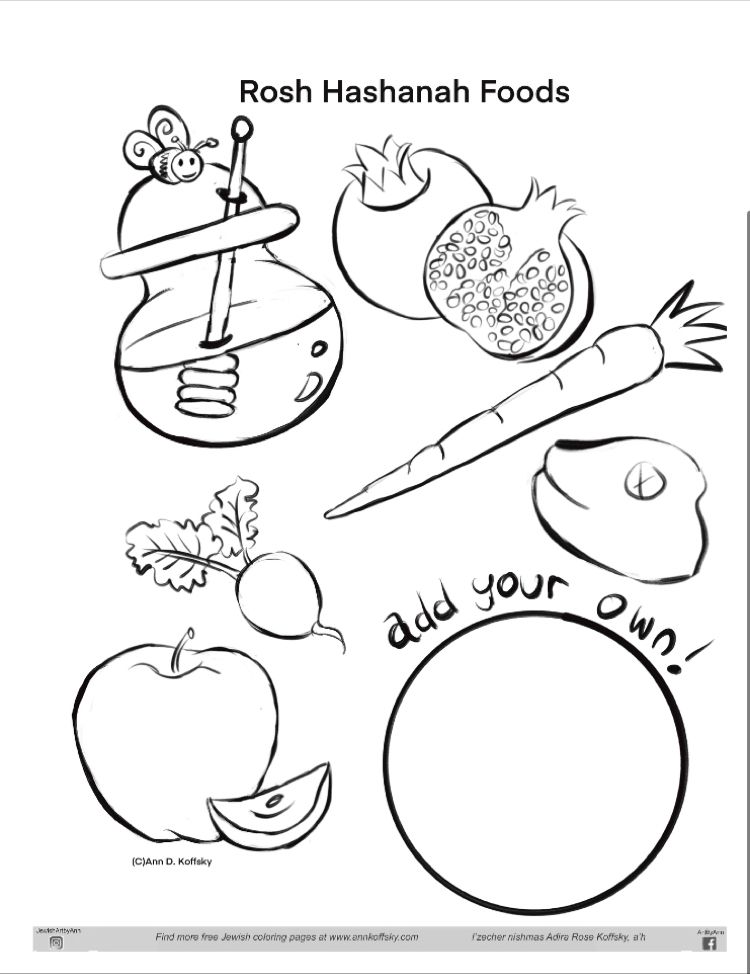 Ann diament koffsky on coloring roshhashana roshhashonah coloringpage jewish illustrationâ