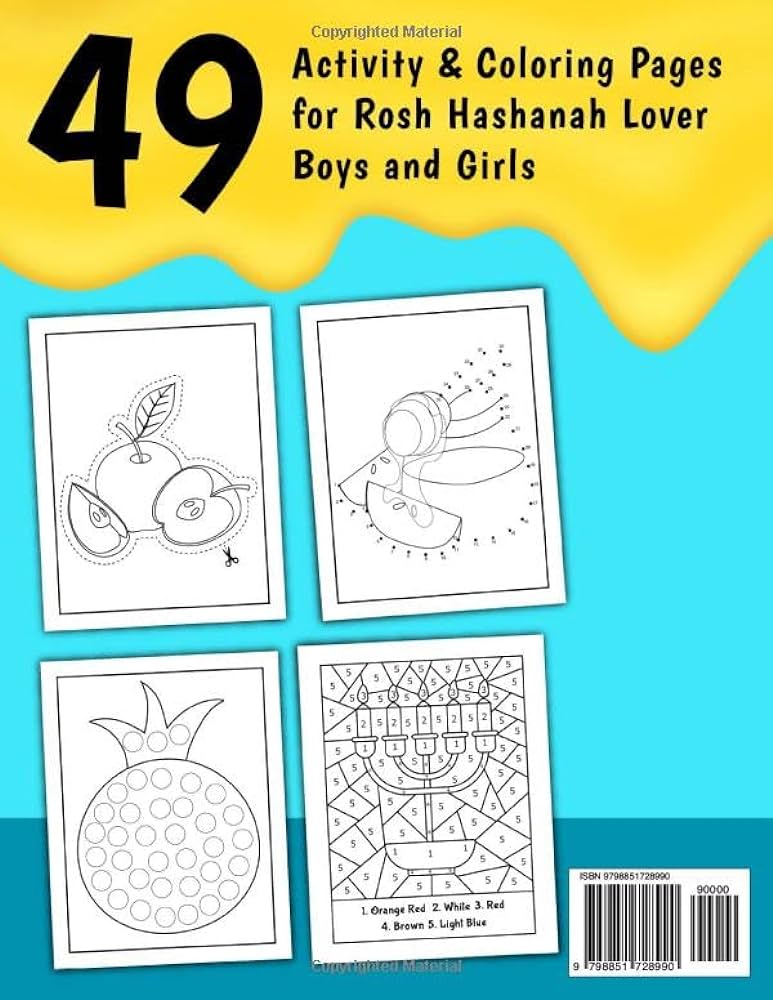 Rosh hashanah activity coloring book for kids a fun jewish children book with dot to dot color by number coloring pages more activities perfect rosh hashanah yom kippur gift