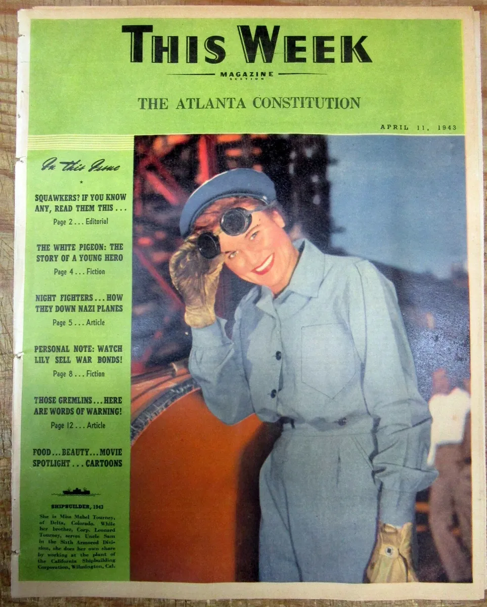 Ww ii magazine with rosie the riveter color photo cover a woman ship worker