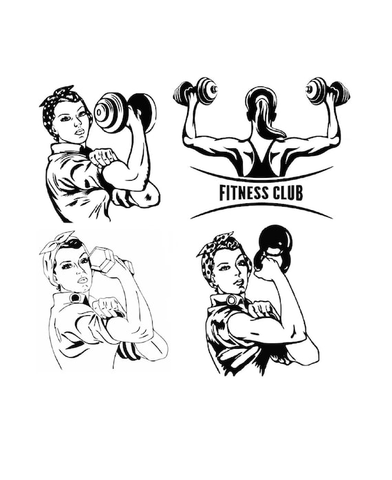 Svg pack rosie the riveter with kettlebell dumbbell instant download svg file