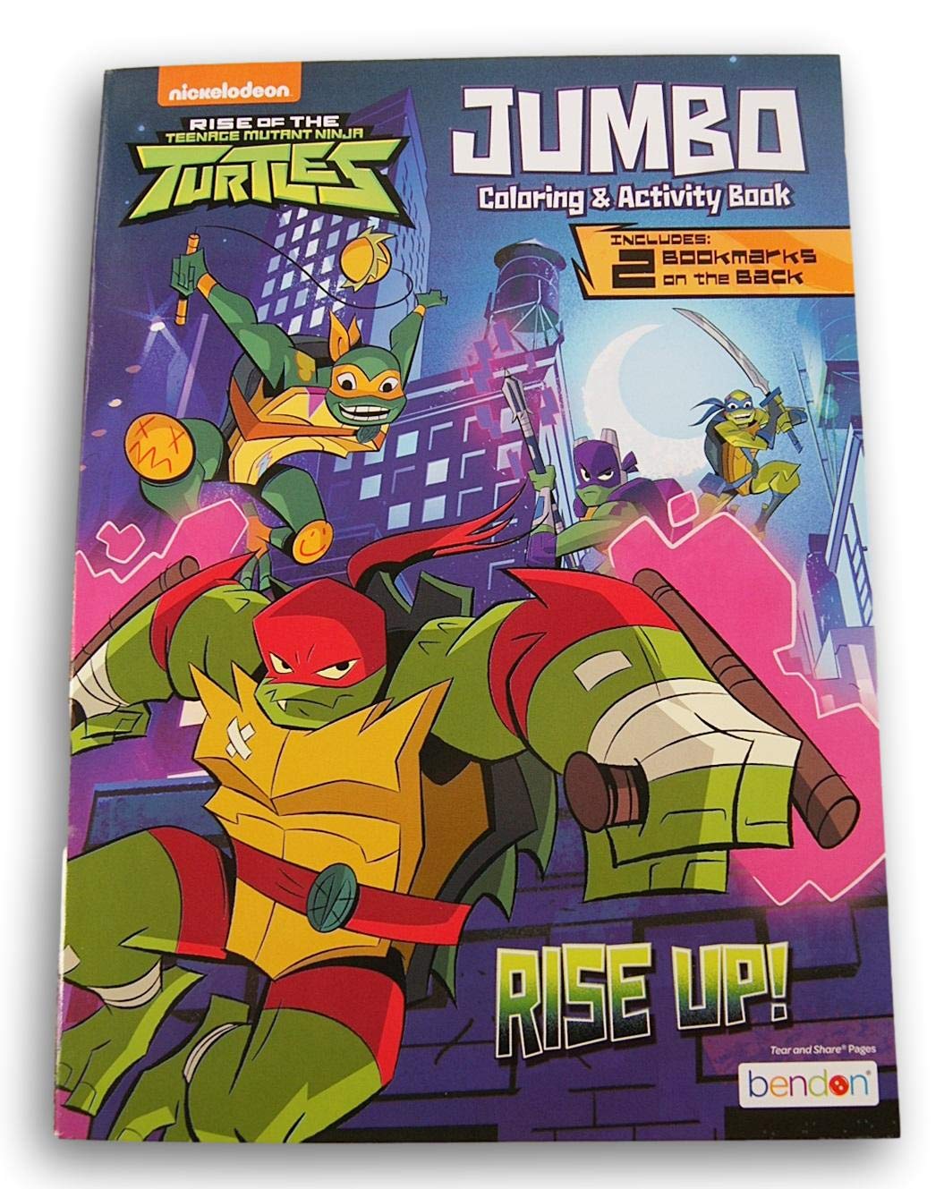 Rise of the teenage mutant ninja turtles coloring and activity book with bonus bookmarks on back