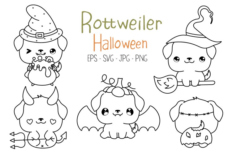 Set halloween rottweiler dog coloring page