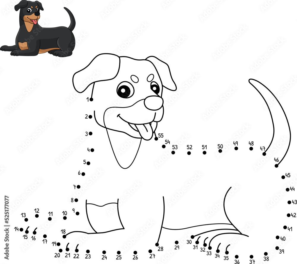 Dot to dot rottweiler coloring page for kids vector