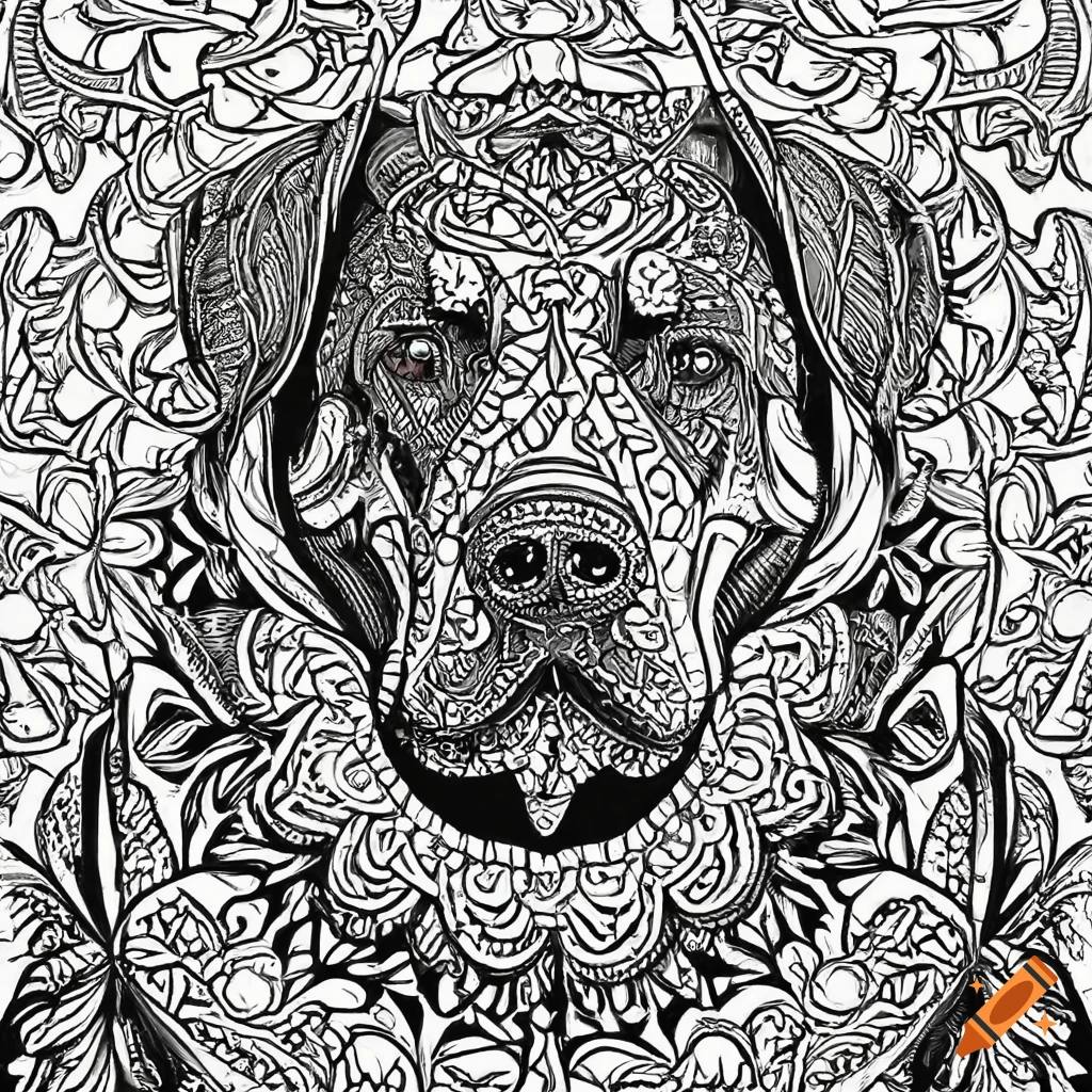 Coloring pages for adult mandala dog image rottweiler white background black and white on