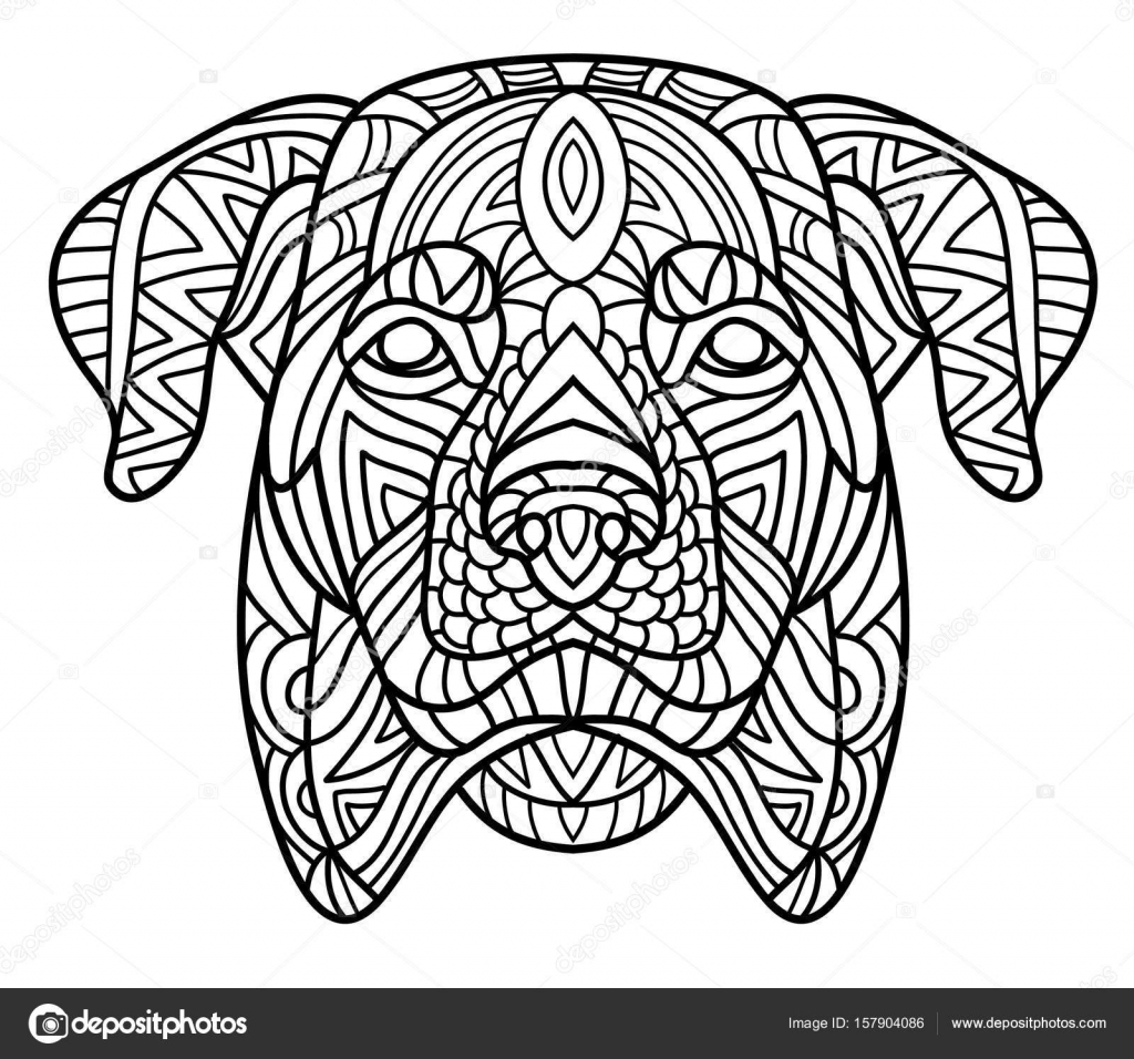 Monochrome ink drawing coloring book for adults the head of a rottweiler with tribal pattern zenart stock vector by aleancher