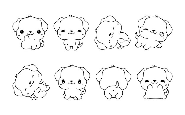 Premium vector set of vector cartoon rottweiler dog coloring page collection of kawaii isolated dog outline for