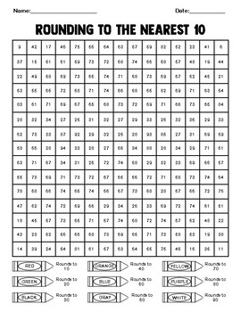 Rounding to the nearest ten pixel picture coloring worksheet tpt