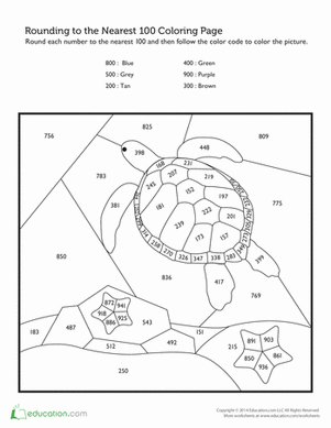 Rounding color by number sea turtle and sea stars worksheet education rd grade math worksheets math coloring math coloring worksheets