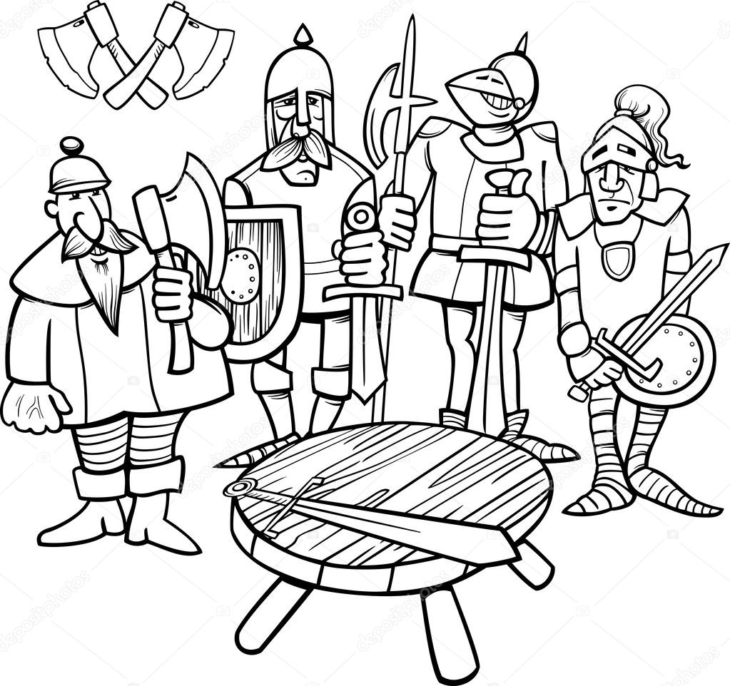 Knights of the round table coloring page stock vector by izakowski