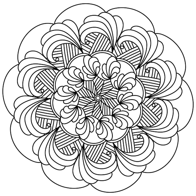 Premium vector mandala antistress coloring page with curls and symmetrical stripes outline round motif