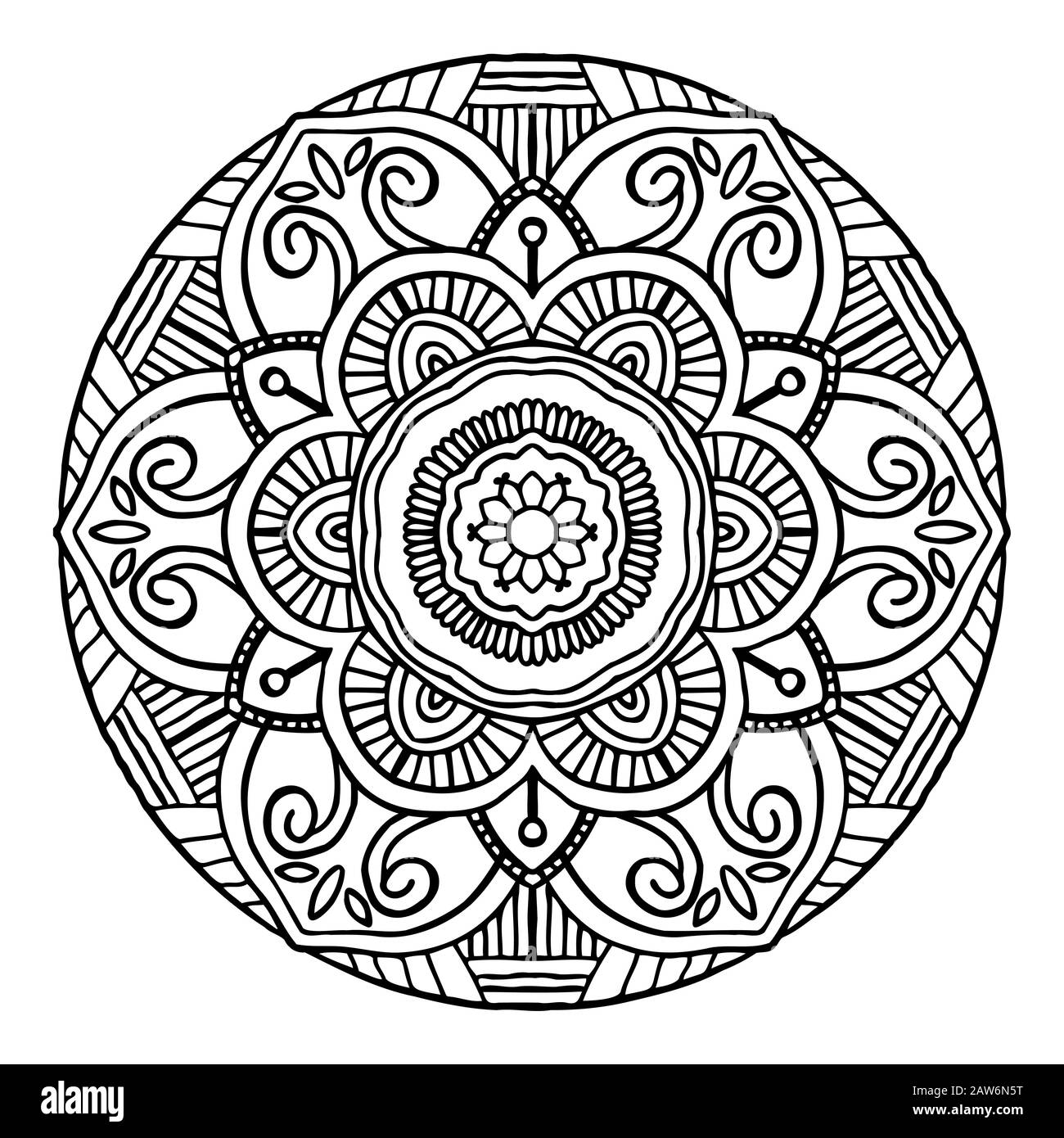 Outline mandala decorative round ornament can be used for coloring book anti