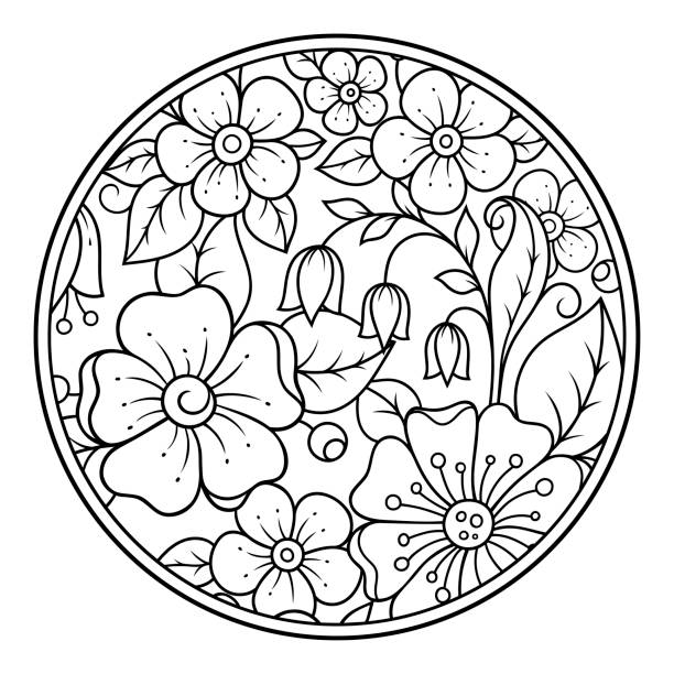 Outline round flower pattern in mehndi style for coloring book page antistress for adults and children doodle ornament in black and white hand draw vector illustration stock illustration