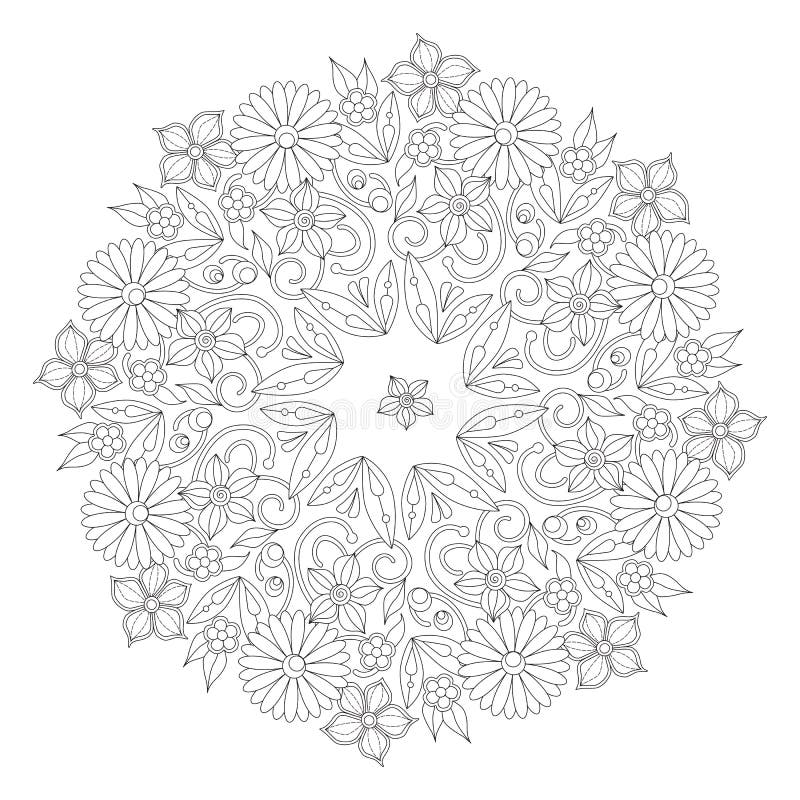 Doodle floral round ornament in black and white page for coloring book relaxing job for children and adults zentangle stock vector