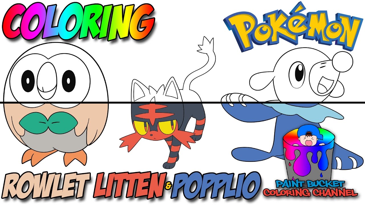 Rowlet litten and popplio coloring pages