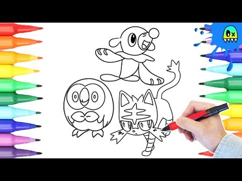 Pokemon coloring alola region starter pokemon rowlet litten popplio i fun coloring videos for kids