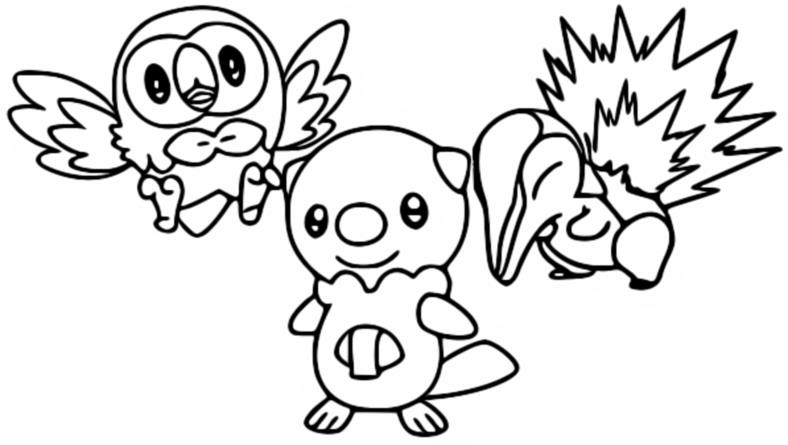 Coloring page pokãmon legends arceus first partner pokãmon rowlet cyndaquil oshawot