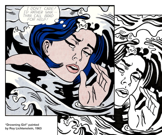 Drowning girl roy lichtenstein pop art famous artist coloring page painting famous artist art history coloring page printable art download now