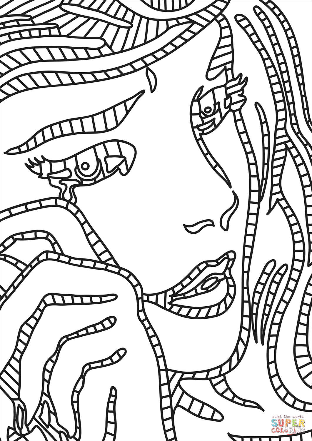 Roy lichtensteins crying girl coloring page free printable coloring pages