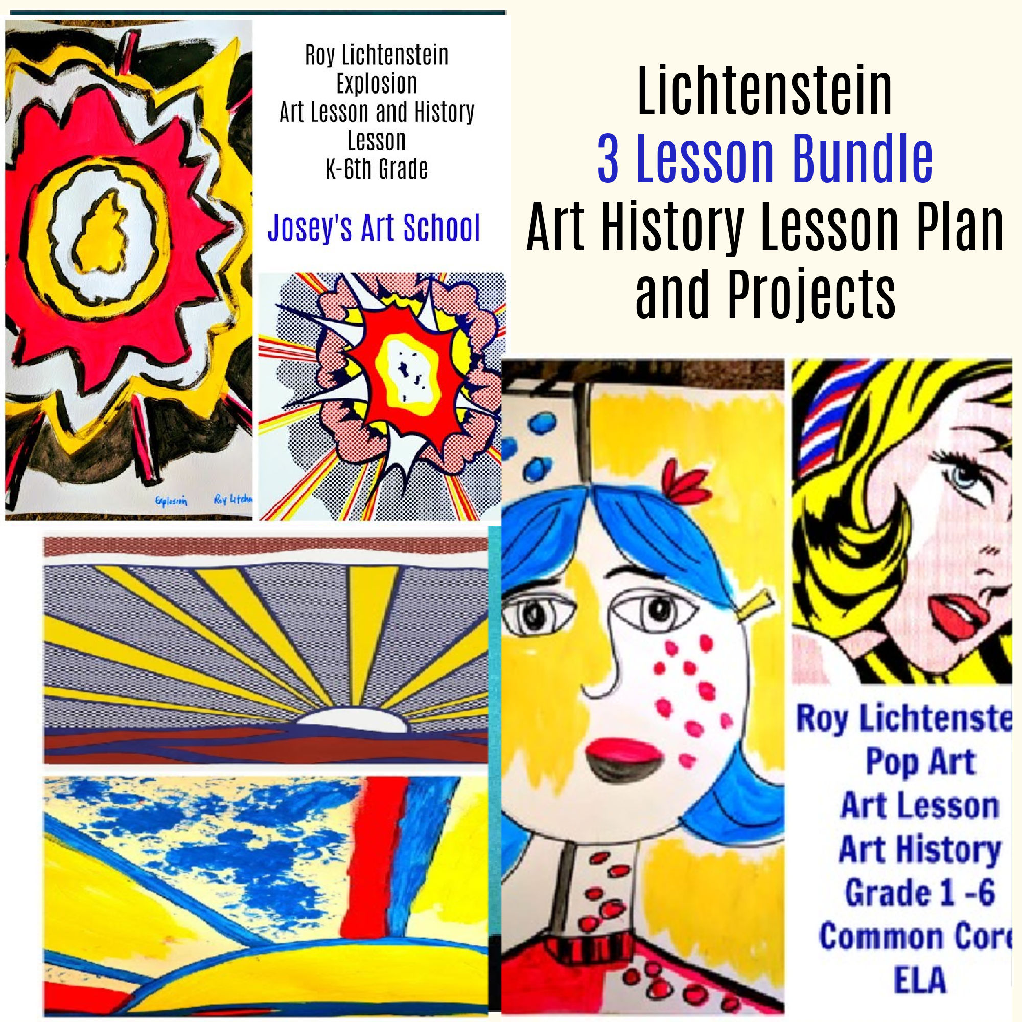 Lichtenstein art lesson bundle girl ribbon sunrise explosion k