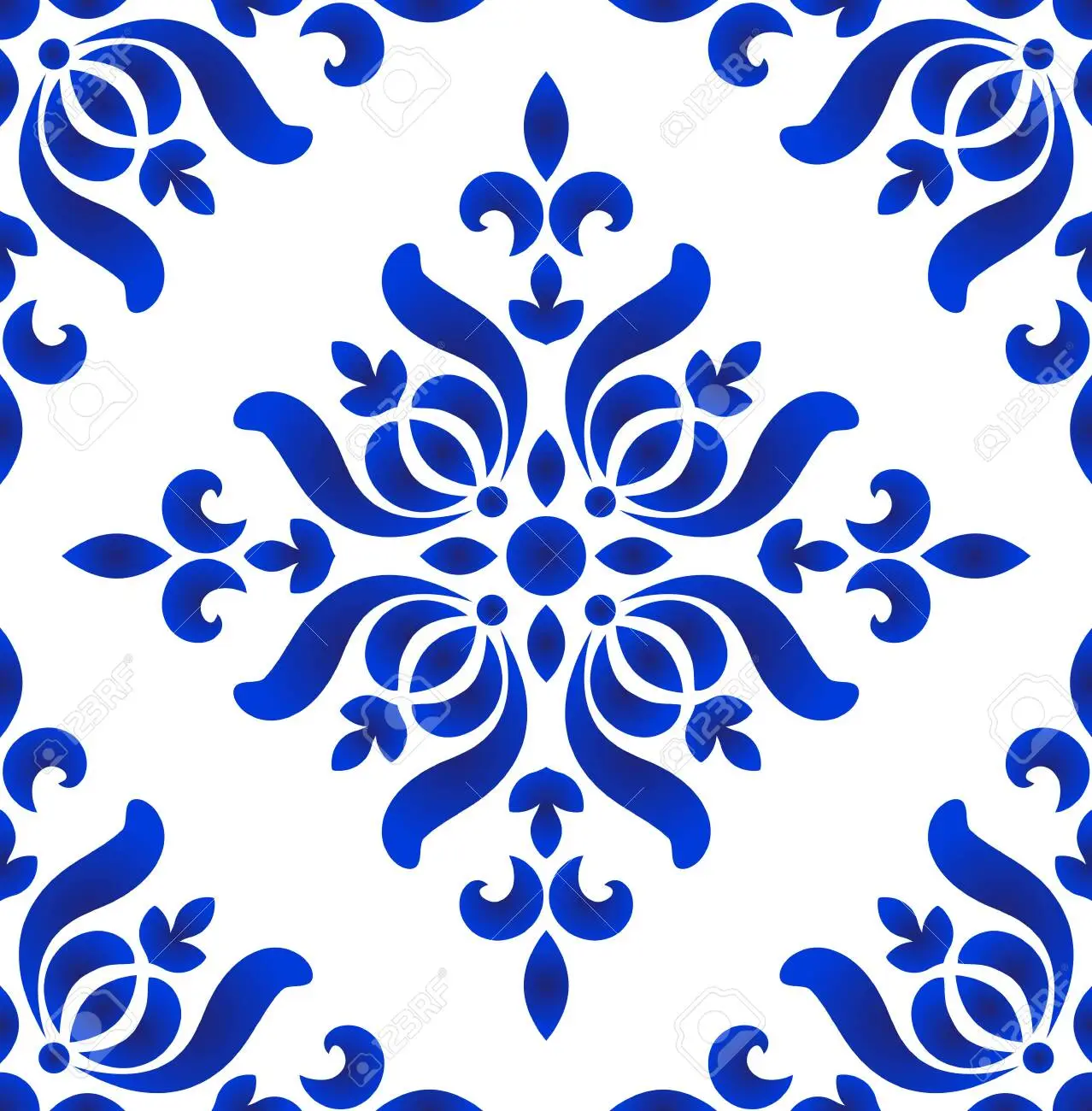 Royal Blue And White Fabric, Wallpaper and Home Decor